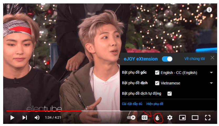 Cách xem video với phụ đề song ngữ bằng eJOY eXtension