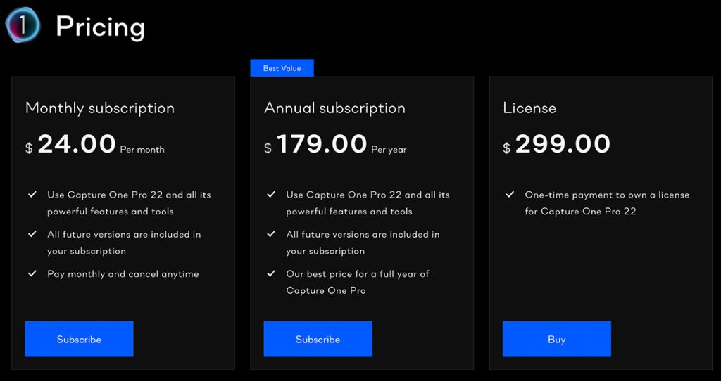 Tính năng chính của tài khoản Capture One