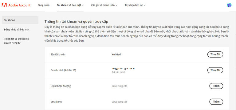 Cách thêm email phụ vào tài khoản Adobe - Foxfio.com
